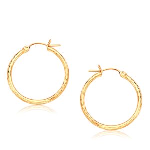 14K Gold Diamond Cut Hoop Earrings (25mm Diameter)