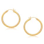 14k Gold Hoop Earring with Diamond-Cut Finish (3x30mm)