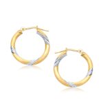 14k Two Tone Gold Polished Hoop Earrings (3x20mm)
