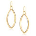 14k Gold Oval Drop Earrings Triple Two Tone Textured