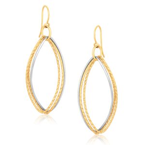 14k Gold Oval Drop Earrings Triple Two Tone Textured