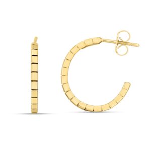 14k Gold Brick Omega Hoop Earrings