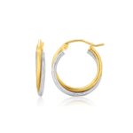14k Two Tone Gold Hoop Earrings Double Polished and Textured 14k Two Tone Gold Hoop Earrings Double Polished and Textured