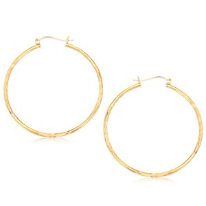 14k Gold Fancy Diamond Cut Extra Large Hoop Earrings (2x45mm)