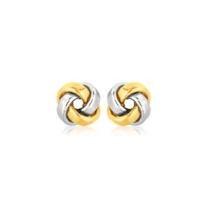 Two Tone Love Knot Stud Earrings 14k Yellow & White Gold