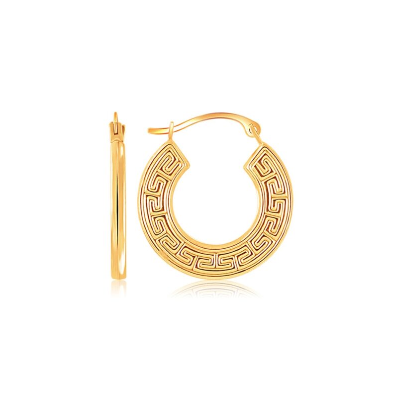 Greek Key Small Hoop Earrings 10k Gold