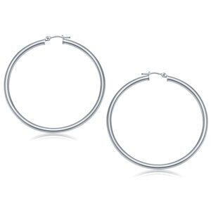14k White Gold Hoop Earrings Polished (3x50mm)