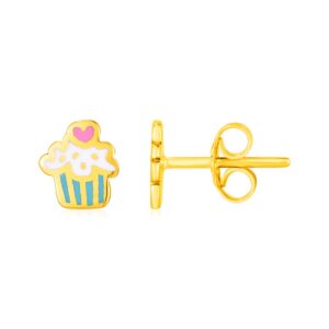 Enamel Cupcake Stud Earrings 14k Gold