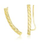 14K Gold Climber Tube Earrings Round Cut Diamond Curved with French Hook