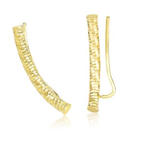 14K Gold Climber Tube Earrings Round Cut Diamond Curved with French Hook