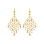 14K Gold Chandelier Earrings for women with Ball Drops Colorful Pink, White and Yellow