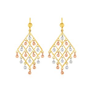 14K Gold Chandelier Earrings for women with Ball Drops Colorful Pink, White and Yellow