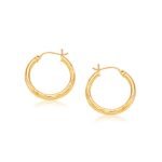 14k Gold Hoop Earring with Diamond-Cut Finish (3x25mm)