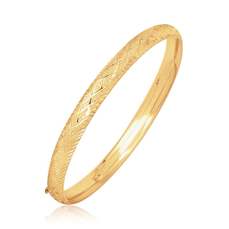 14k Yellow Gold Childrens Bangle Diamond Cut Dome Design (5.50 mm)