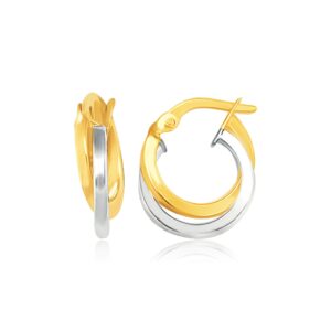 Double Round Hoop Earrings 14k Two Tone Gold and White