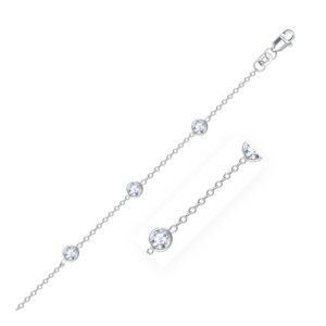 14k White Gold Anklet for Women with Round White Cubic Zirconia