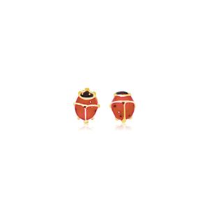 Lady Bug Stud Earrings 14K Yellow Gold Petite Enamel