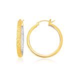 Medium Patterned Hoop Earrings 14k Two-Tone Yellow and White Gold (3x30mm)