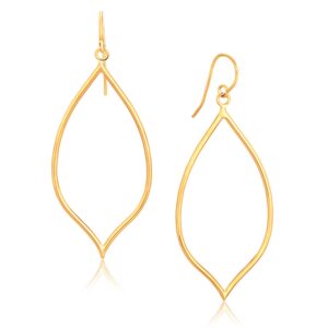 Long Marquise Shaped Drop Dangle Earrings 14k Yellow Gold