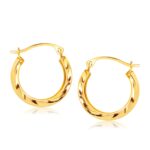 14k Yellow Gold Hoop Earrings in Textured Polished Design