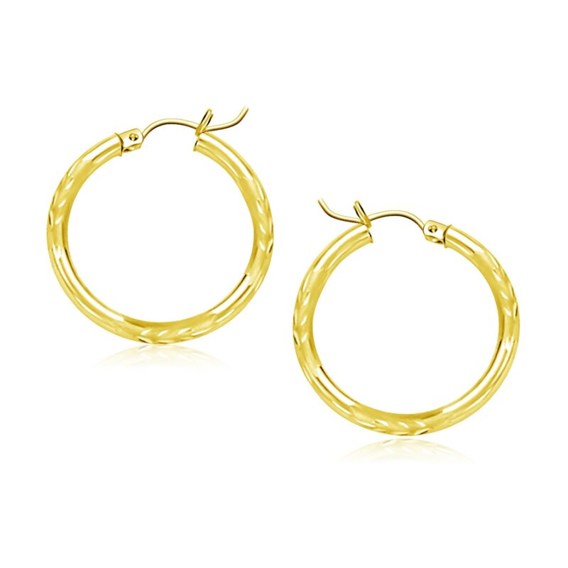 14k Gold Diamond Cut Hoop Earrings (3x20mm)
