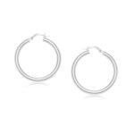 14k White Gold Simple Round Hoop Earrings Polished (4x25mm)