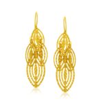 14k Gold Marquise Earrings Textured Cascading Cut Out