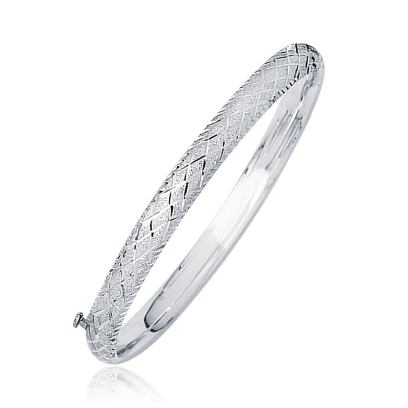 14k White Gold Children's Dome Bangle Weave Diamond Cut