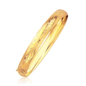 Classic Floral Carved Bangle 14k Yellow Gold (8.00 mm)