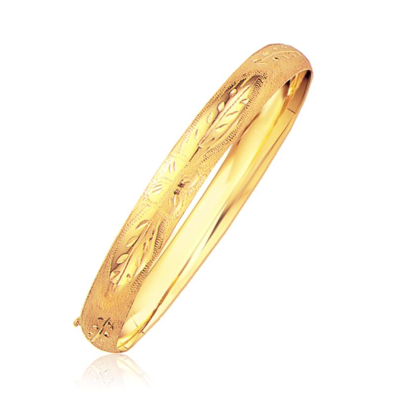 Classic Floral Carved Bangle 14k Yellow Gold (8.00 mm)