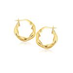 14k Yellow Gold Hoop Earrings Spiral Design (3x15mm)