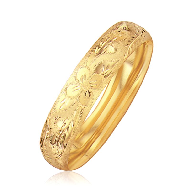 Classic Floral Carved Bangle 14k Yellow Gold (13.50 mm)