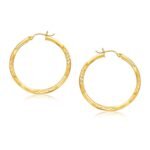 14k Gold Fancy Diamond Cut Hoop Earrings (3x35mm)