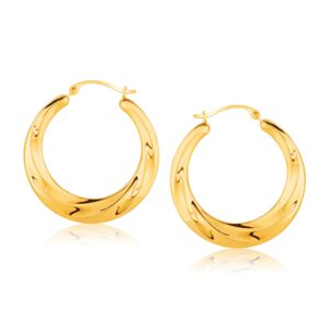 14k Gold Graduated Textured Hoop Earrings