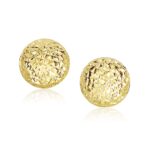 14k Gold Puff Round Stud Earrings with Diamond Cuts (11mm) 14k Gold Puff Round Stud Earrings with Diamond Cuts (11mm)
