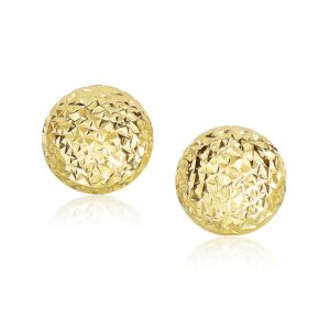 14k Gold Puff Round Stud Earrings with Diamond Cuts (11mm)