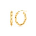 14k Yellow Gold Twisted Tube Oval Hoop Earrings