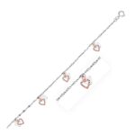 14k White and Rose Gold Anklet with Dual Heart Charms