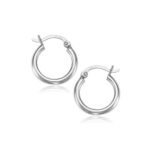 14k White Gold Small Hoop Earrings Polished (2x15mm)