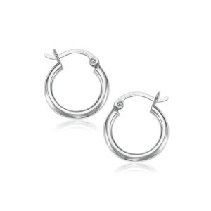 14k White Gold Small Hoop Earrings Polished (2x15mm)