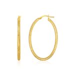 14k Yellow Gold Textured Oval Hoop Earrings (2x35mm)