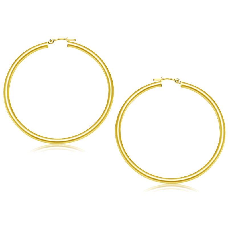 14k Gold Large Hoop Earrings Polished (3x50mm)