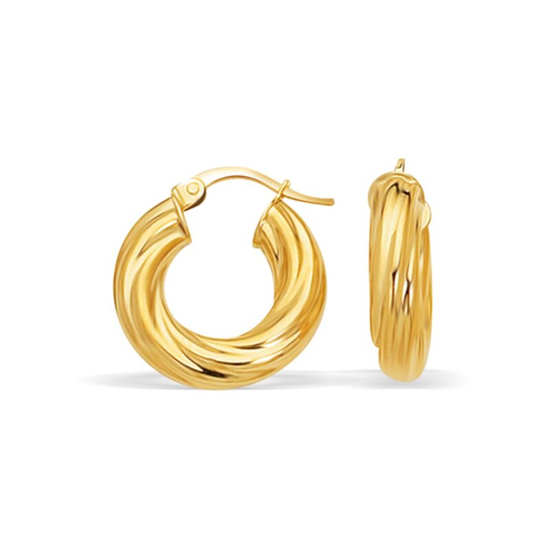 14k Gold Wide Fancy Twist Hoop Earrings