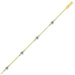 14k Two Tone Gold Anklet with Diamond Cut Heart Style Stations