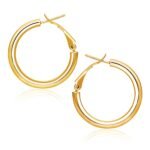 14k Gold Hoop Earrings Classic Medium High Polish (2x20mm)