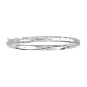 14k White Gold Classic Floral Carved Bangle Bracelet 5mm