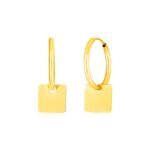 14k Yellow Gold Huggie Earrings Hoop with Square Drops