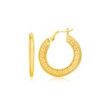 14k Yellow Gold Greek Key Medium Hoop Earrings with Flat Sides 14k Yellow Gold Greek Key Medium Hoop Earrings with Flat Sides