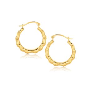 10k Yellow Gold bamboo Branch Motif Hoop Earrings