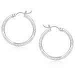 14k White Gold Diamond Cut Hoop Earrings (3x25mm)